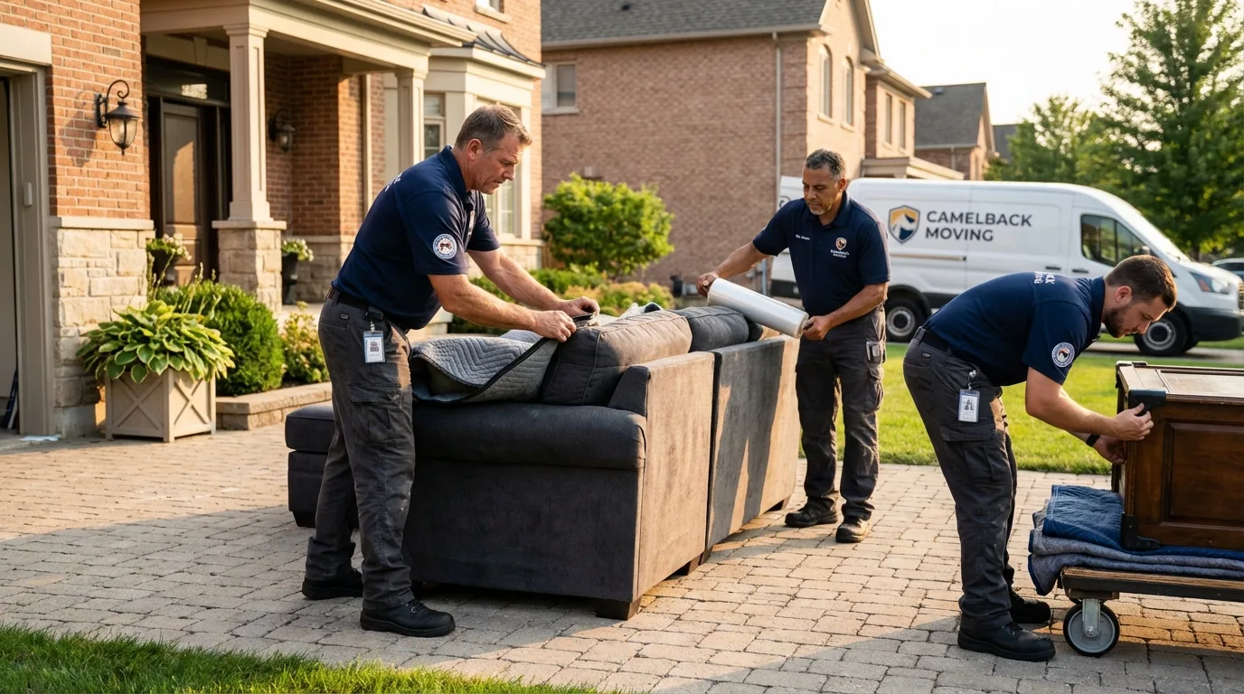 Large estate moving crew wrapping furniture in Hampton, NJ