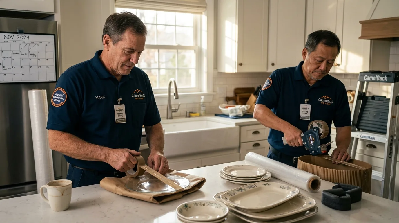 Professional crew packing kitchen dishware in Hampton, NJ